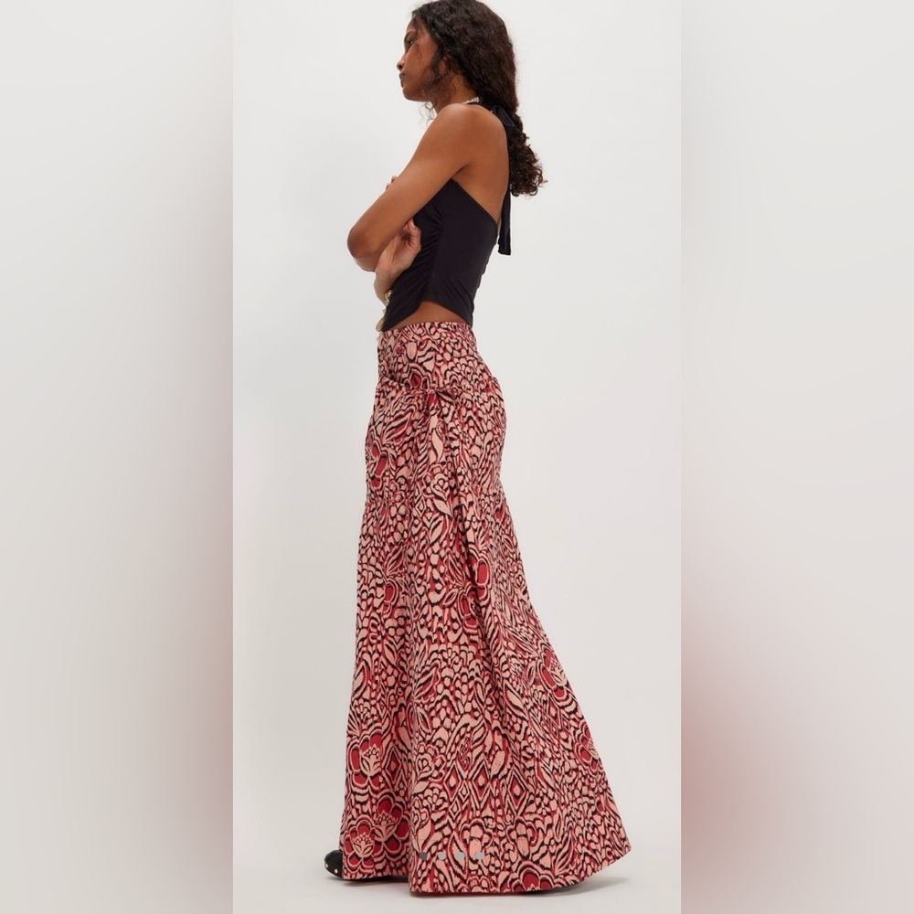 NWT Free People 0 Miss You Most Wide Leg Pants in Red Combo New Cotton Pockets - Picture 4 of 7